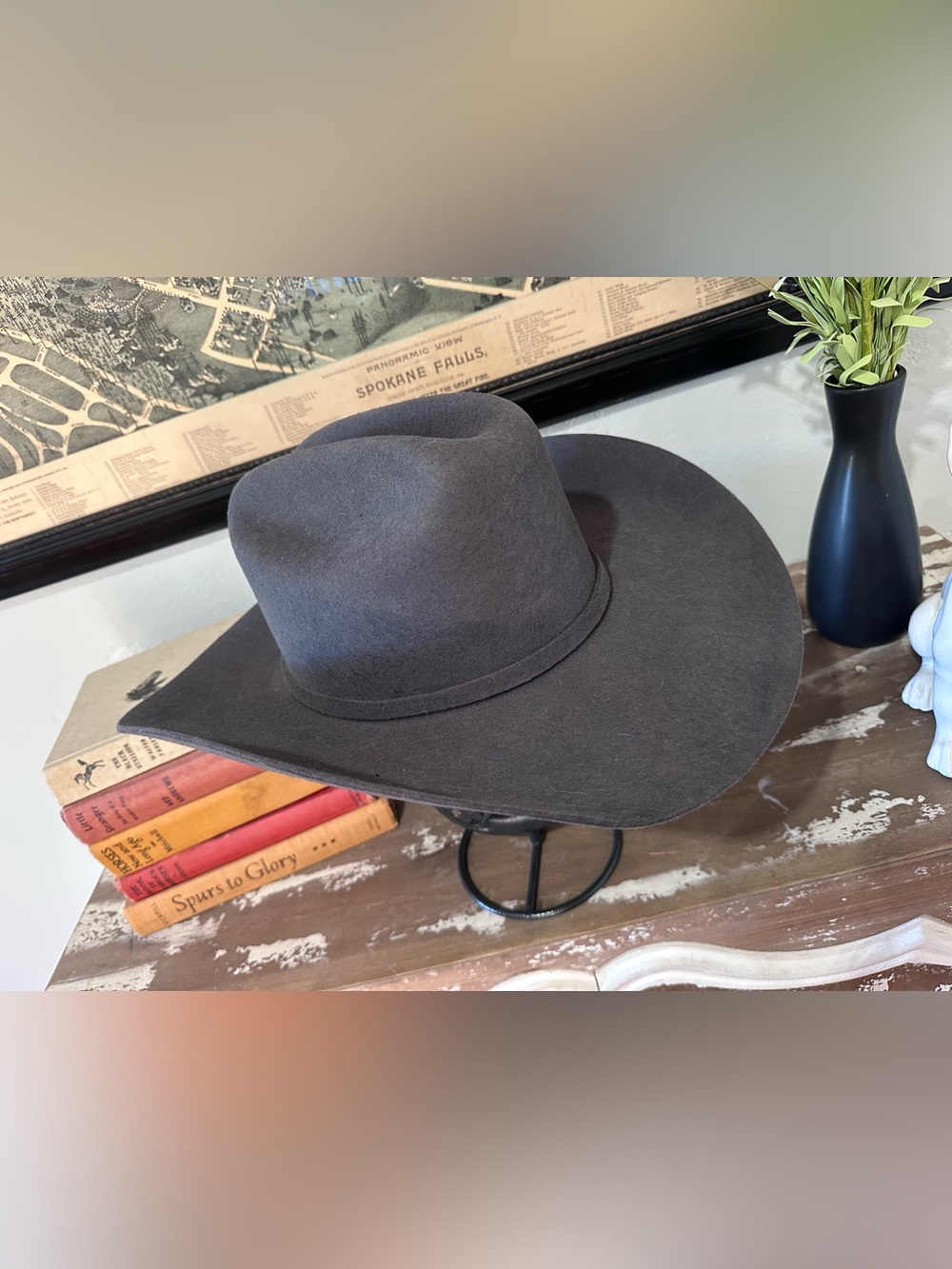 7 3/8 Grey Resistol Wool Felt Westen Cowboy Hat